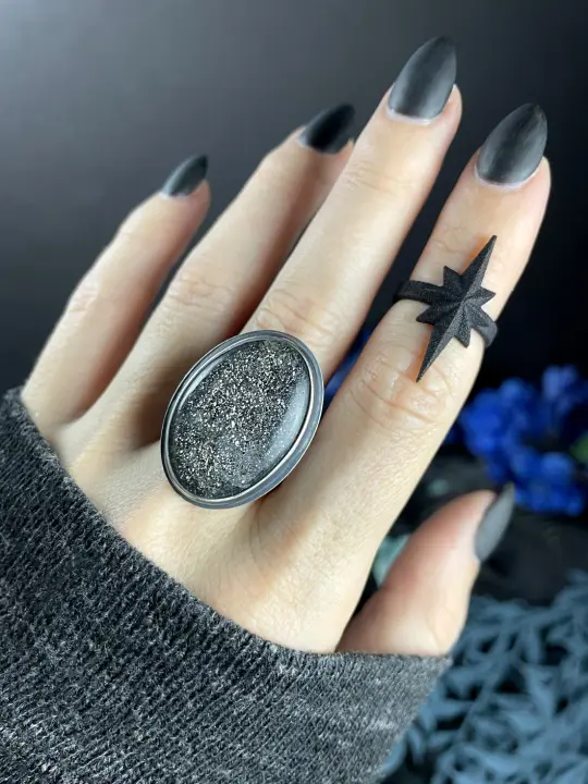 Midnight Quartzite Orbit Ring- Size 9