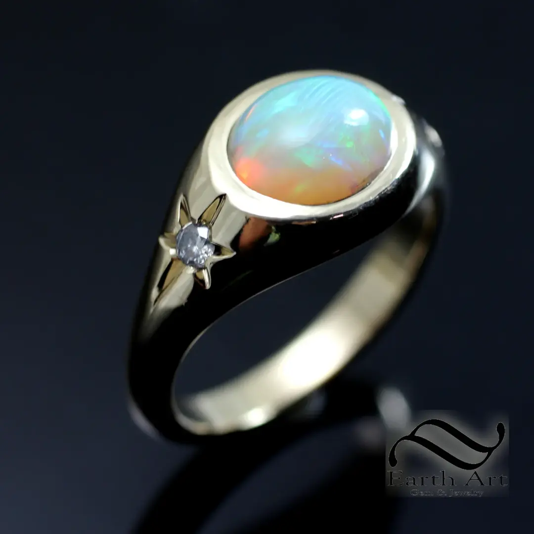 Opal and Diamond Starburst Ring - 14k gold