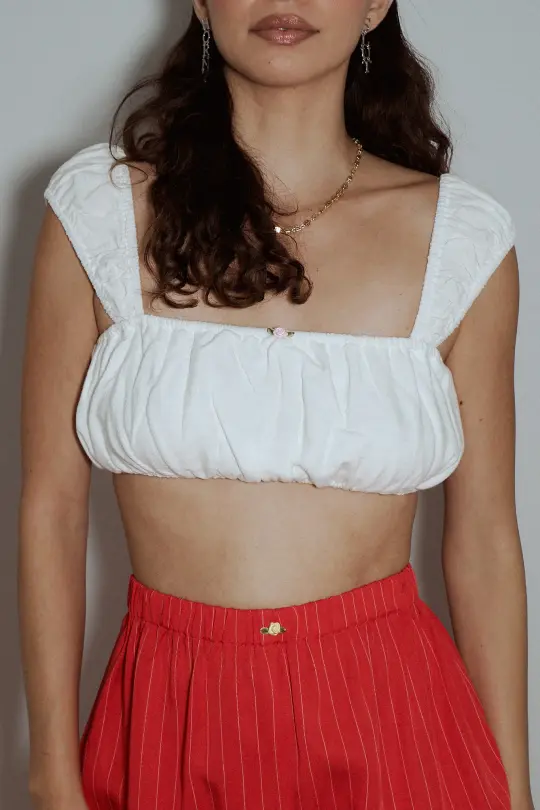 Soft Linen Cap Sleeve Bra Top White