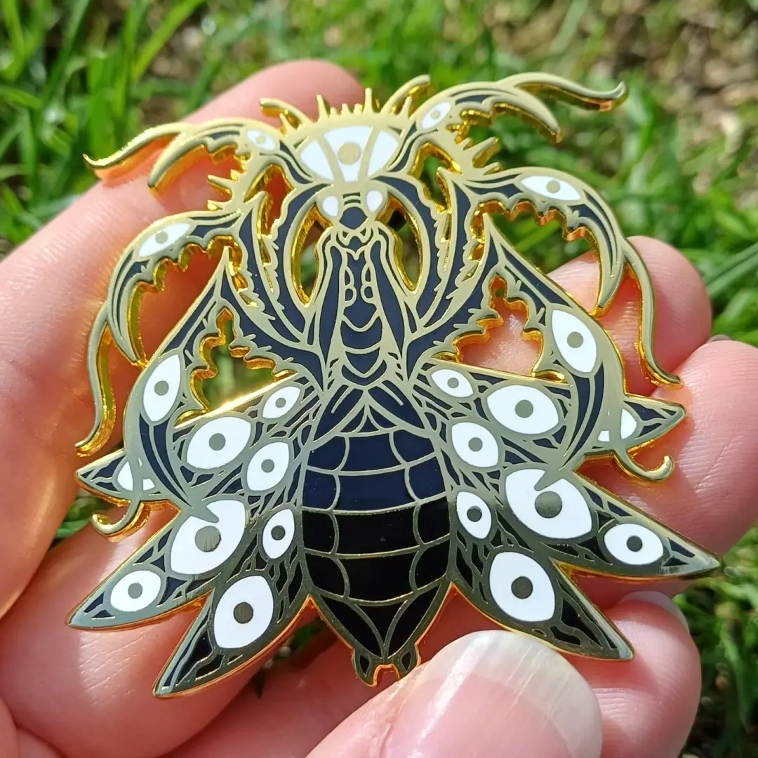 Celestial Praying Mantis Gold Enamel Pin