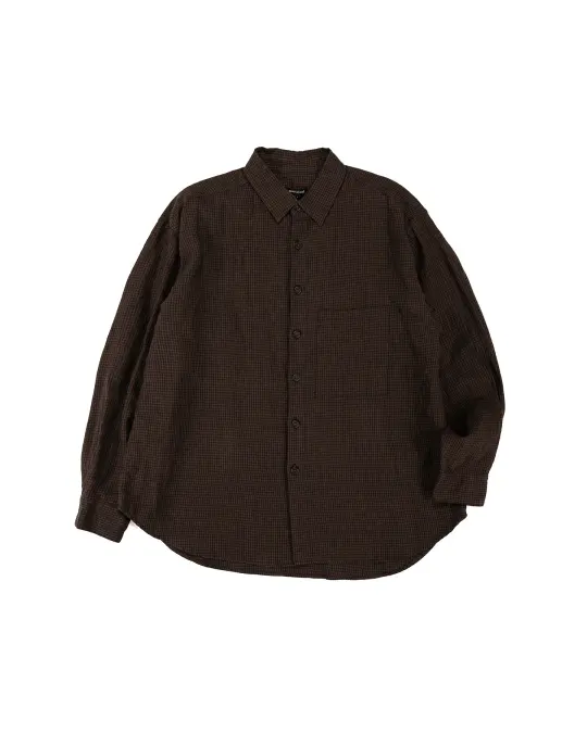 evan kinori Big Shirt Two Overdyed Linen Check Brown/Black Logwood Overdye