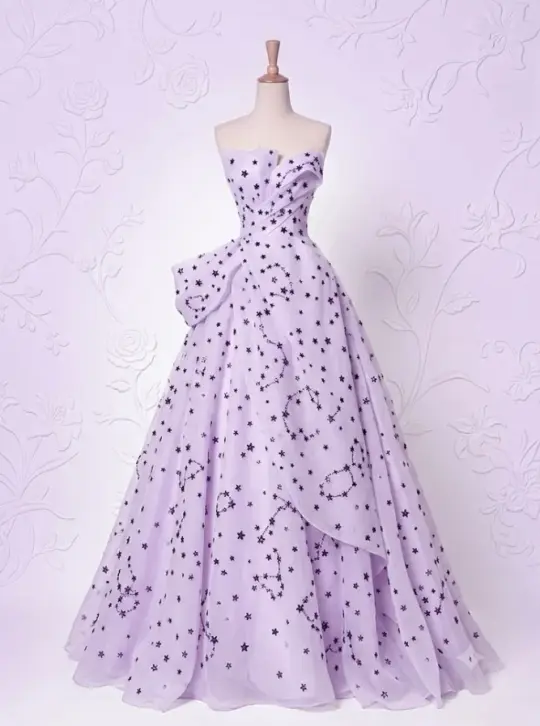 Gentle Lavender Prom Gown , Polka Dots Elegant Corset Maxi Evening Dress RS1496