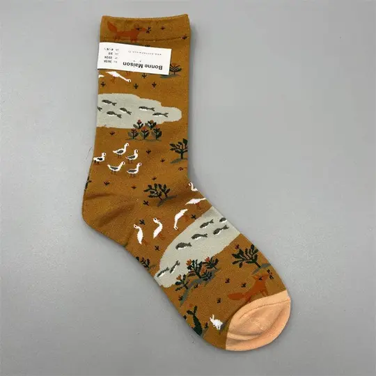 Mustard Landscapes Art-Printed Daily Crew Socks