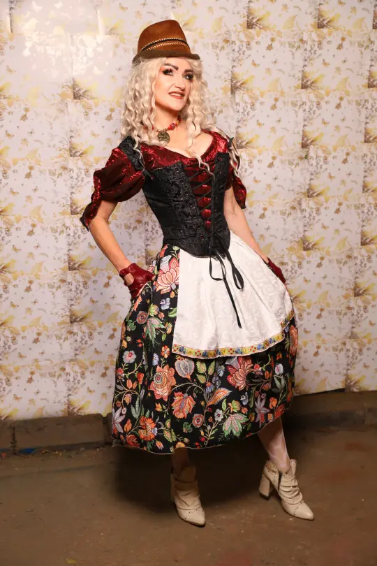 Hobbit Tulip Skirt + Apron ONLY in Black Forest Floral - Oktoberfest Sets Collection
