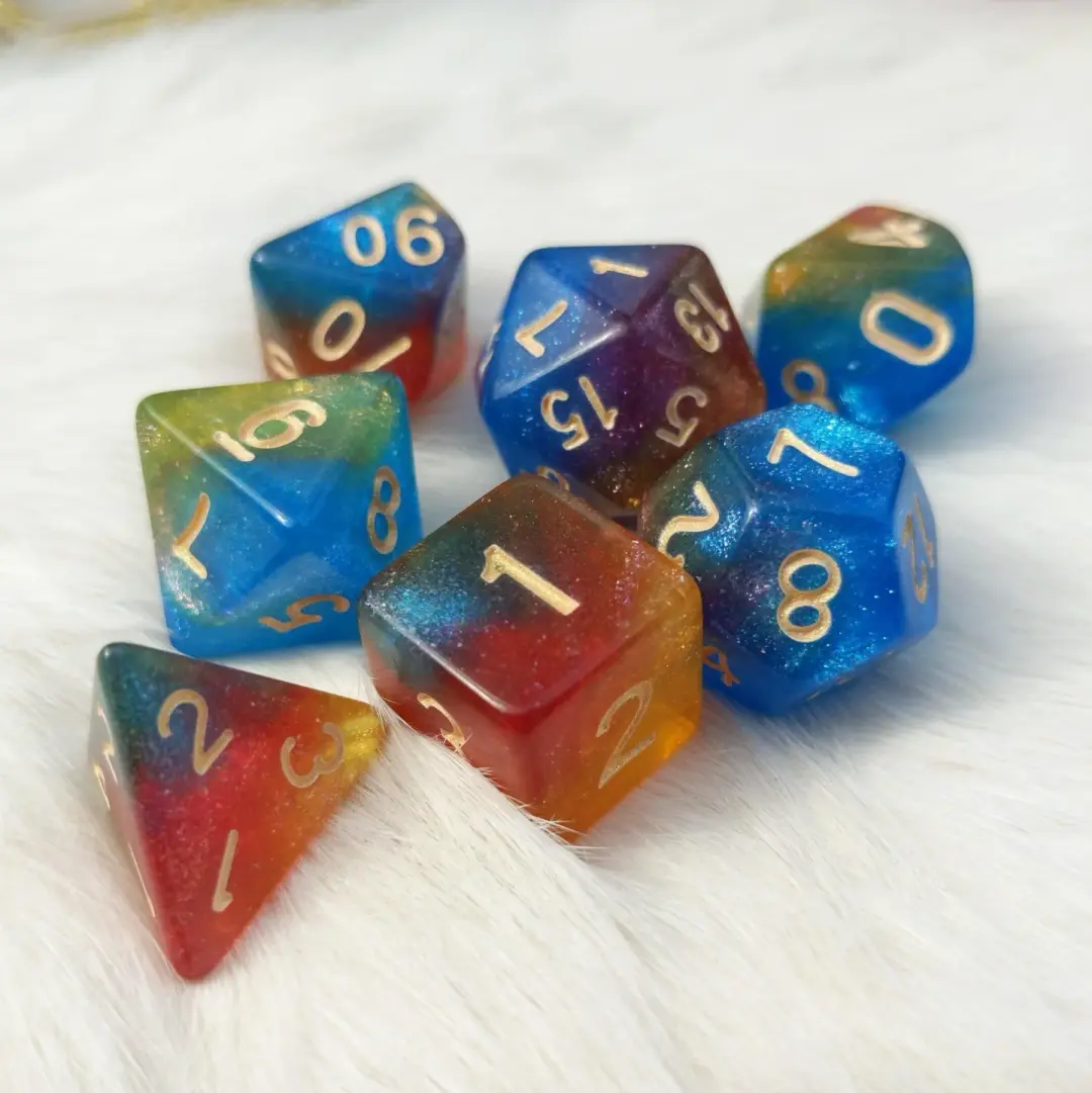 Rainbow Reef Dice Set – 7-Piece Micro Shimmer Galaxy Ocean DnD Dice
