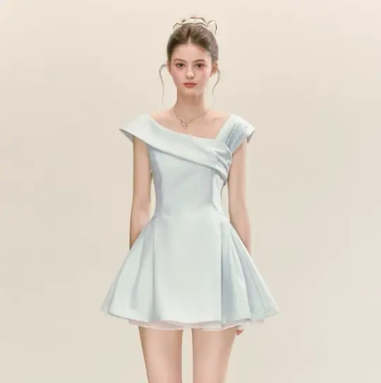 Elegant Pale Blue Homecoming Dress A-Line Portrait Corset Mini Birthday Dress RS714