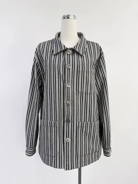 SAMPLE #382 - S Mens Canvas Chore Coat - Black / White