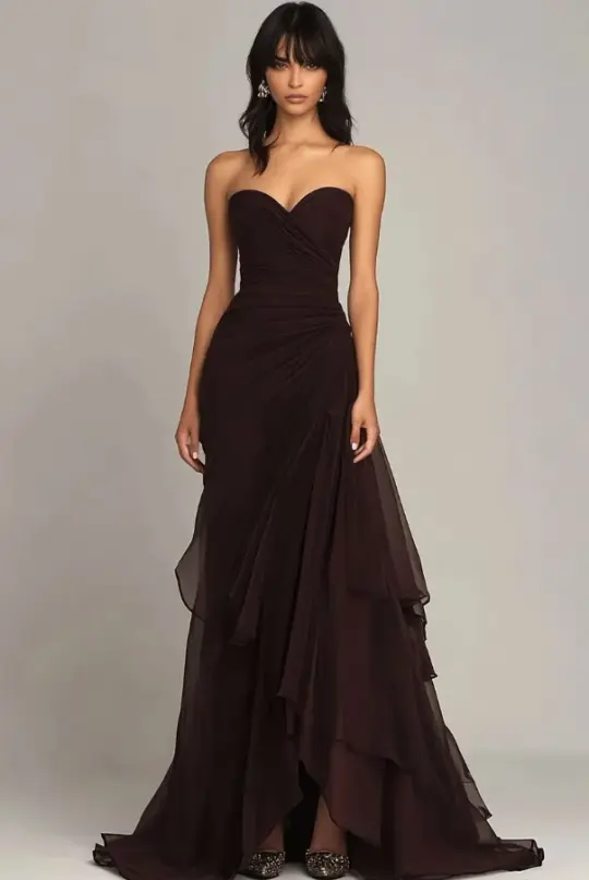Brown Flowy Sweetheart Corset Prom Gown , Retro Women's Maxi Evening Dress RS2292