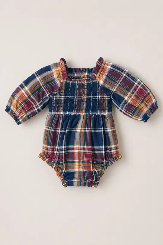 Baby Madeline Romper in Midnight Plaid