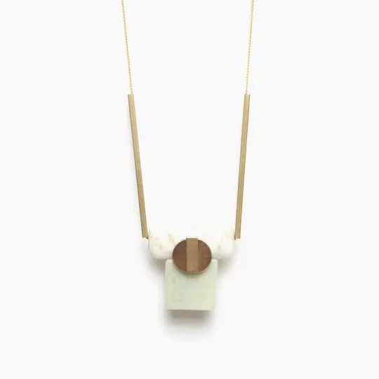 White and Green Stone Geometric Pendant Necklace
