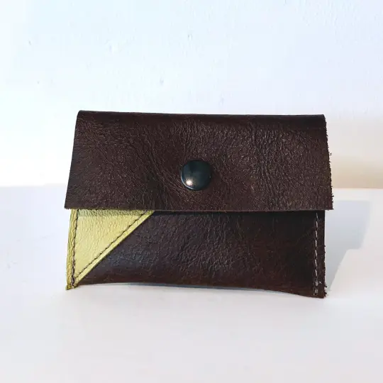 Dark Brown & Yellow Leather Card Case/ Business Card Holder