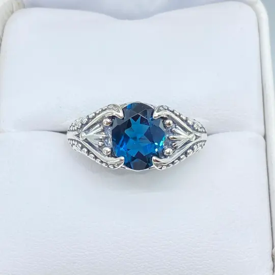 Natural London Blue Topaz Ring, Size 8, Sterling Silver Gothic Jewelry #D85 - Ready to Ship