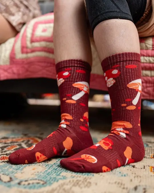 Mushroom (Autumn) Cotton Ribbed Athletic Crew Socks