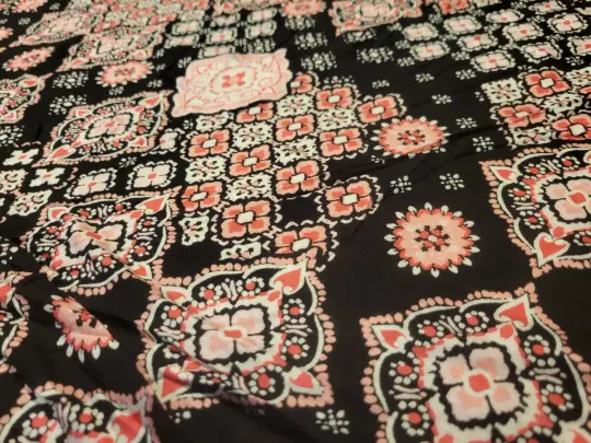 Geometic Pink Black Floral Jersery Knit- Remnant Piece 1 Yard