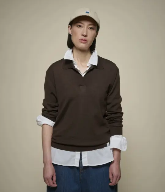 Refined Knitted Merino Wool Women's Long Sleeve Polo Shirt