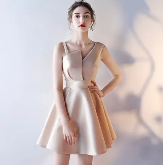 Cute Light Ivory A-Line One-Shoulder Mini Dress Birthday Dress Evening Dress RS028