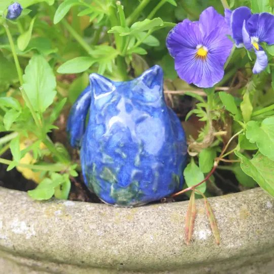 Small Blue Ceramic Cat, Handcrafted Cat Sculpture, Indoor Outdoor, Made in USA