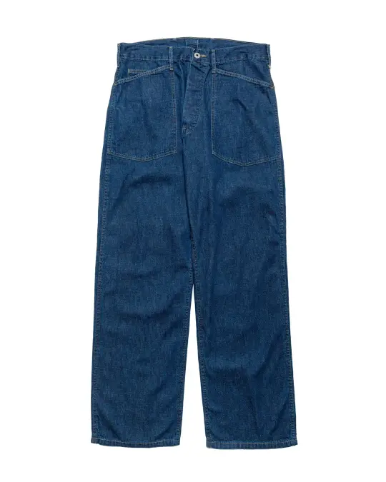 Post O'Alls ARMY Pants Blue Denim w/OD Yellow Stitch Indigo