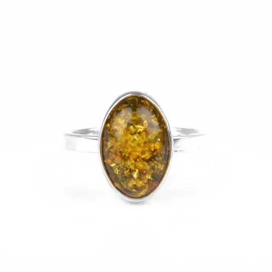Simple Oval Green Amber Ring