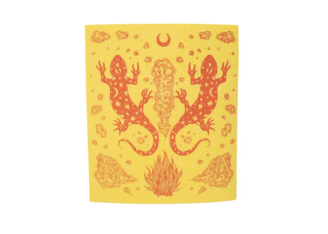 Yellow Salamander Shrine Swedish Dishcloth
