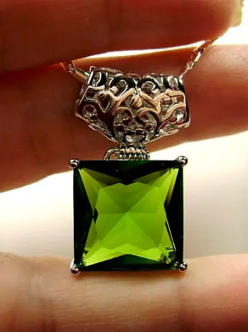 Peridot Pendant Square Gem Sterling Silver Art Deco Jewelry #P45 - Ready to Ship