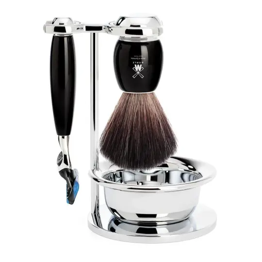 MÜHLE VIVO 4 Pc. Shaving Set, Black Fibre Brush & Gillette® Fusion™ Razor, Black