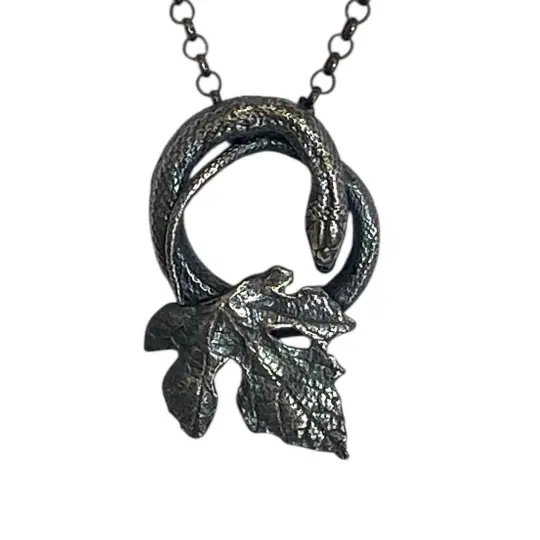 Delicate Sterling Serpent and Grape Leaf Pendant