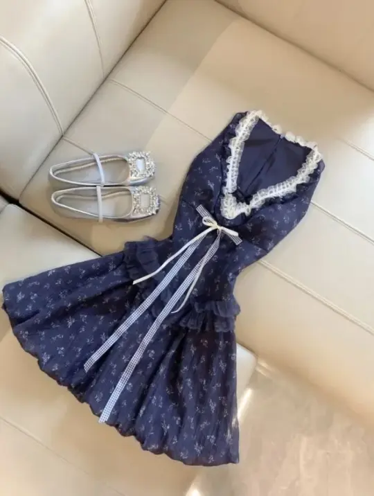 Navy Floral Homecoming Dress ,A-Line V-neck Pleated Corset Short Prom Dress RS998