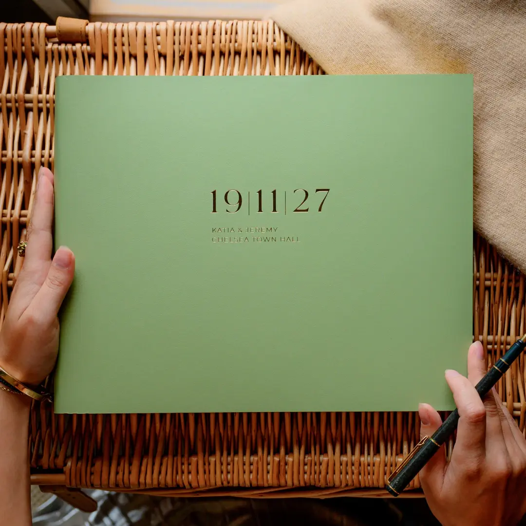Large Leather Guest Book Personalised with a Contemporary Wedding Date Design