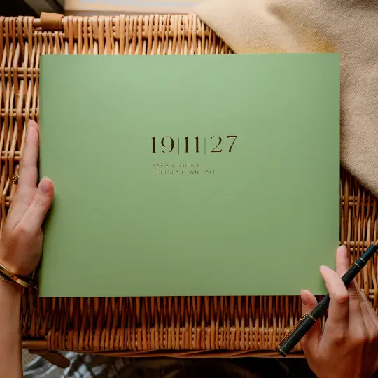 Large Leather Guest Book Personalised with a Contemporary Wedding Date Design