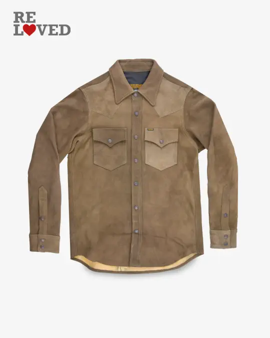 Deerskin Western Shirt 'The Big Buck' - Olive (IHSB-BIGBUCK-OLV) Size Large