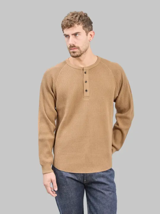 Wonder Looper Foxfibre® Heavyweight Waffle Henley Coyote 70