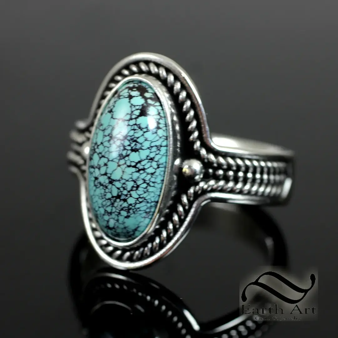 Turquoise In Rope Ring - Sterling Silver