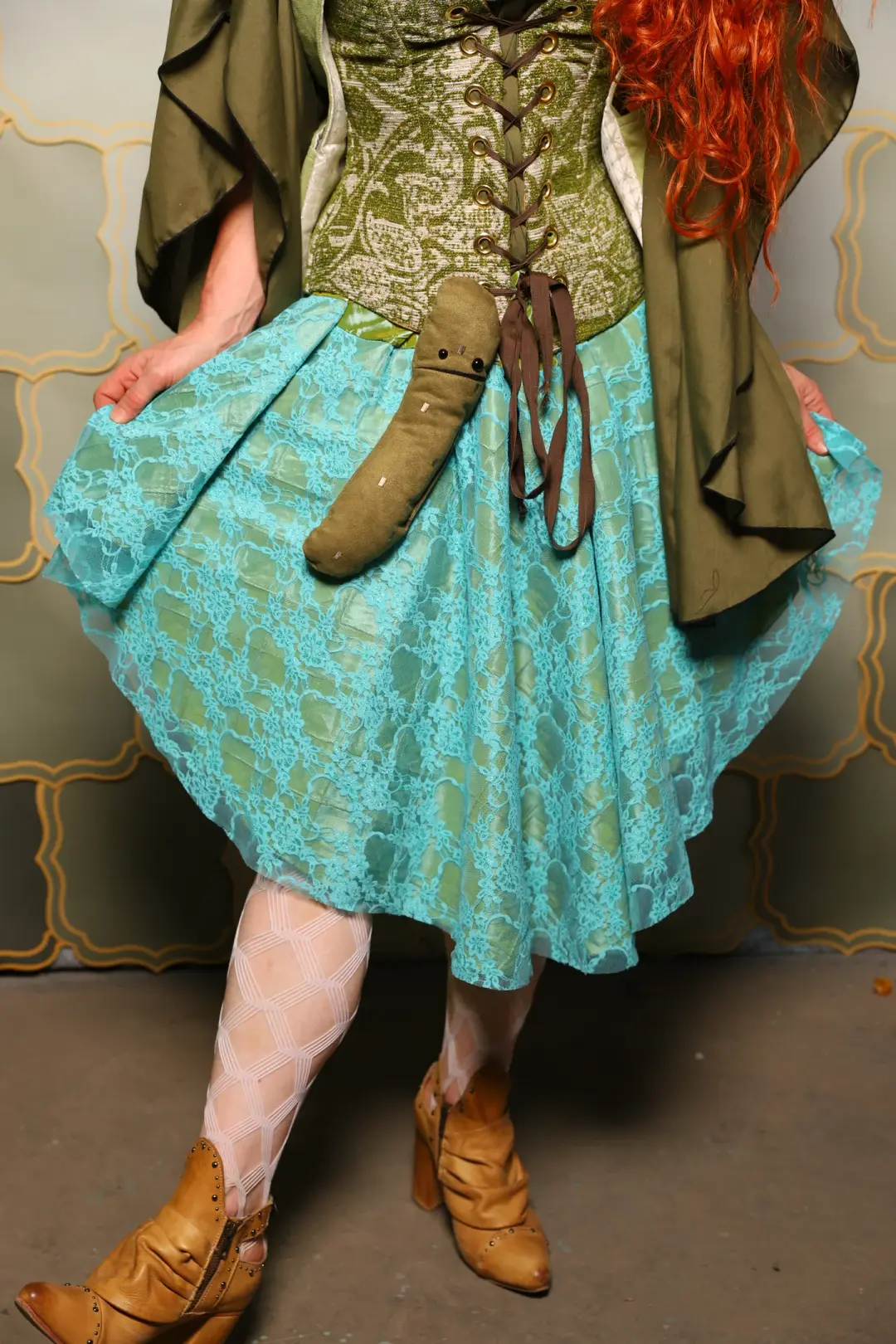 18. Double Layer Mini Crescent Skirt in Mermaid Pintuck with Turquoise Stretch Lace Overlay - The Brine for Bunny Collection