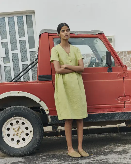 SYMI V-neck linen dress