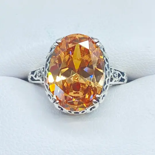 Peach Topaz Ring, Size 5, Edward design vintage style Jewelry #D70 - Ready to Ship
