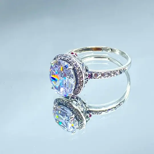 Halo Ring, Size 9, White CZ Gems, Art Deco Sterling Silver Filigree #D228 - Ready to Ship