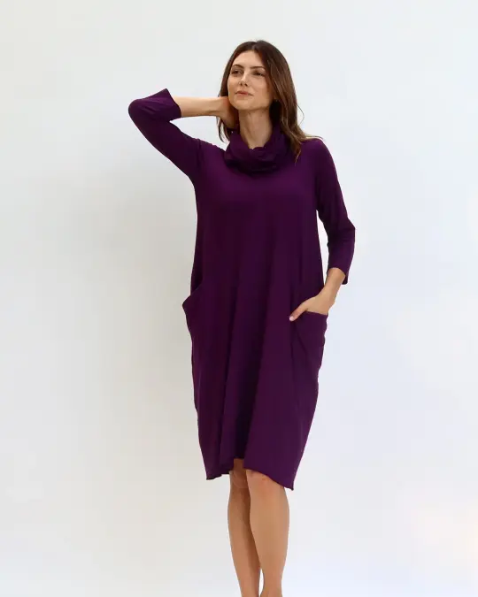 Chunky Cowl Origami Below Knee Dress