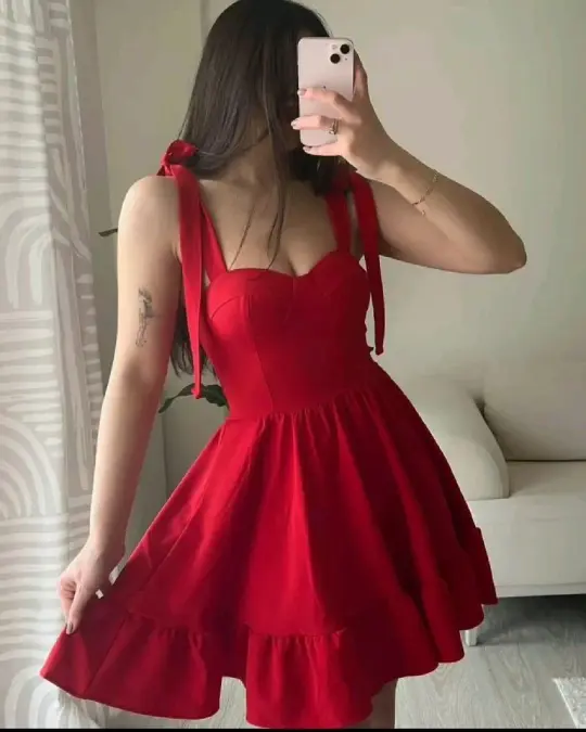 Red suspenders tie waist slim skirt homecoming dress R3279