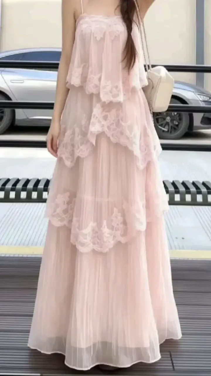 Girlish Ruffled Tulle Prom Gown Blush Pink Women's Corset Maxi Birthday Dress — Fall Outfit 2026 RS3056