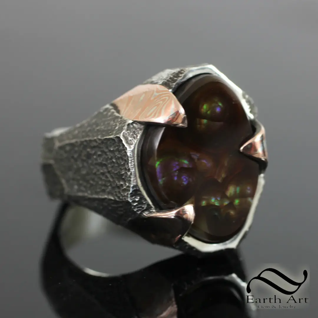 Fire Agate Signet with Mokume Gane