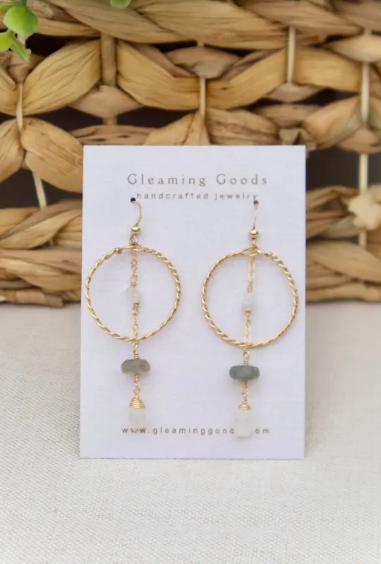 Gold Filled Quartz Labradorite Gem Hoops