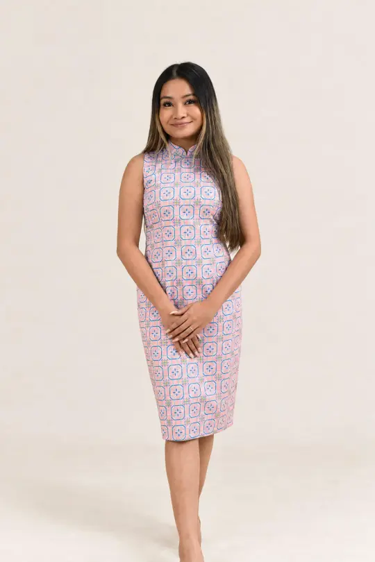 Ladies Mini Peony Cheongsam - Pink Tiles