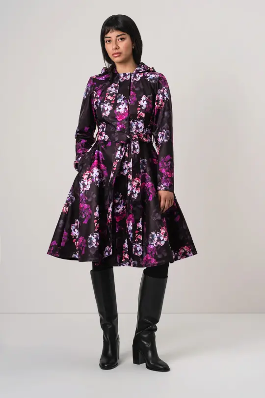 Fit and Flare Coat with A-Line Skirt in Black and Purple | Hortense