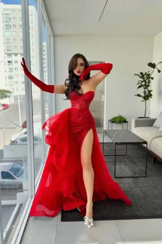 Flowy Tulle High-slit Corset Prom Gown , Sexy Women's Maxi Evening Dress RS2294