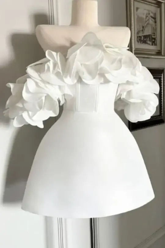 Satin Silky Homecoming Dress , Cute White Corset Short Prom Dress RS1778