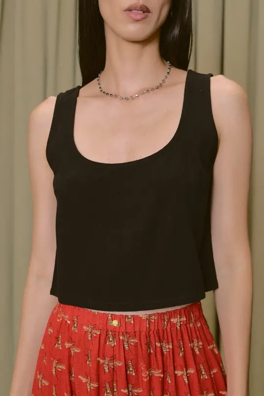 Scoop Crop Tank Soft Linen Black