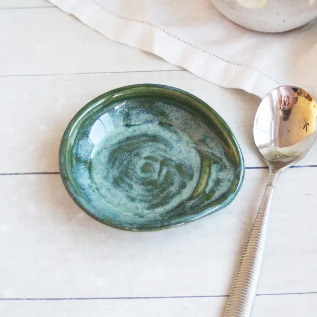 Medium Green Coffee Spoon Rest, Handcrafted Spoon Holder for your Coffee Station