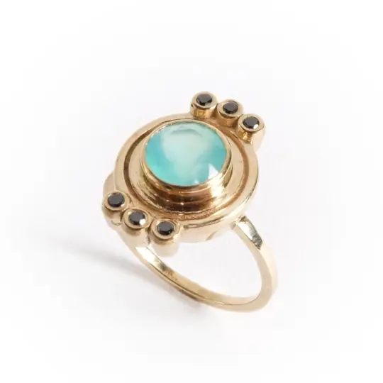 Peruvian Opal / Black Diamond Ring