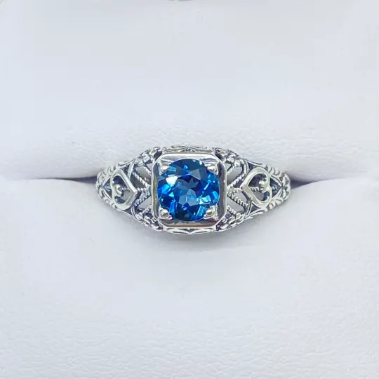 Natural London Blue Topaz Ring, Size 6, Romantic Wedding Valentine Ring #D211 - Ready to Ship